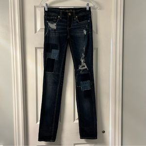 AMERICAN EAGLE Distressed ripped Patchwork stretch skinny denim Jeans size 0 reg